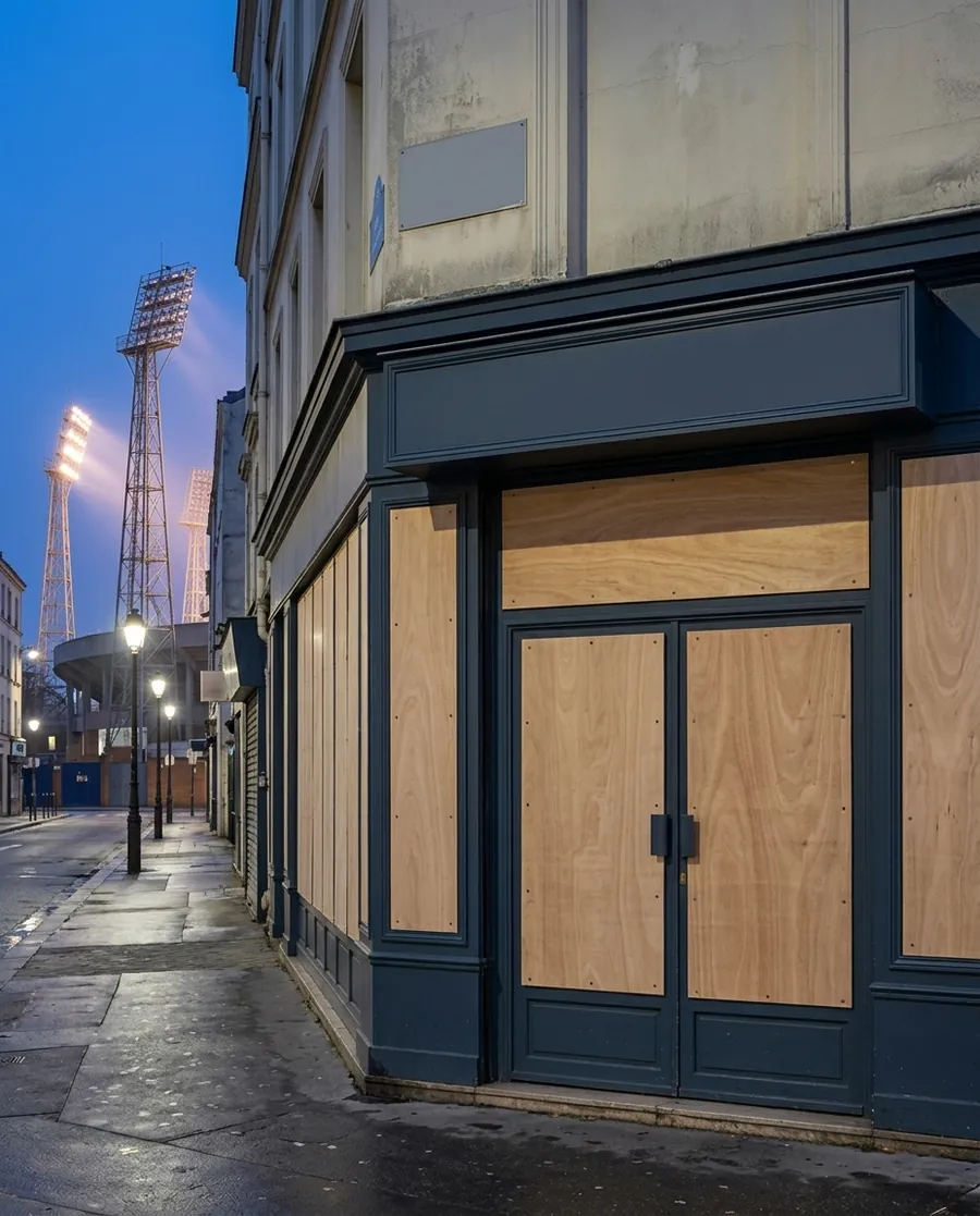 Protection de vitrine avant un match de foot
