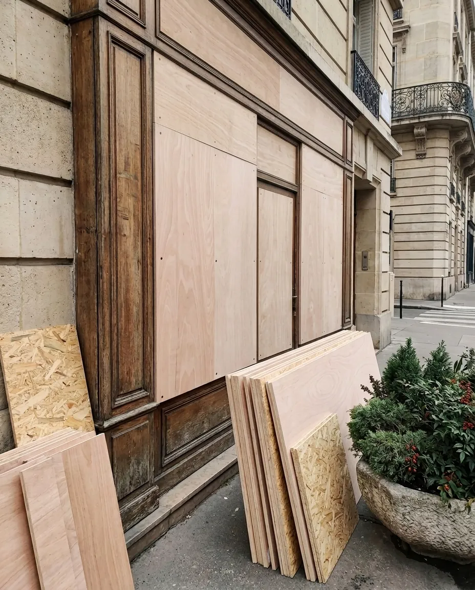 Protection de vitrine : panneaux contreplaque vitrine