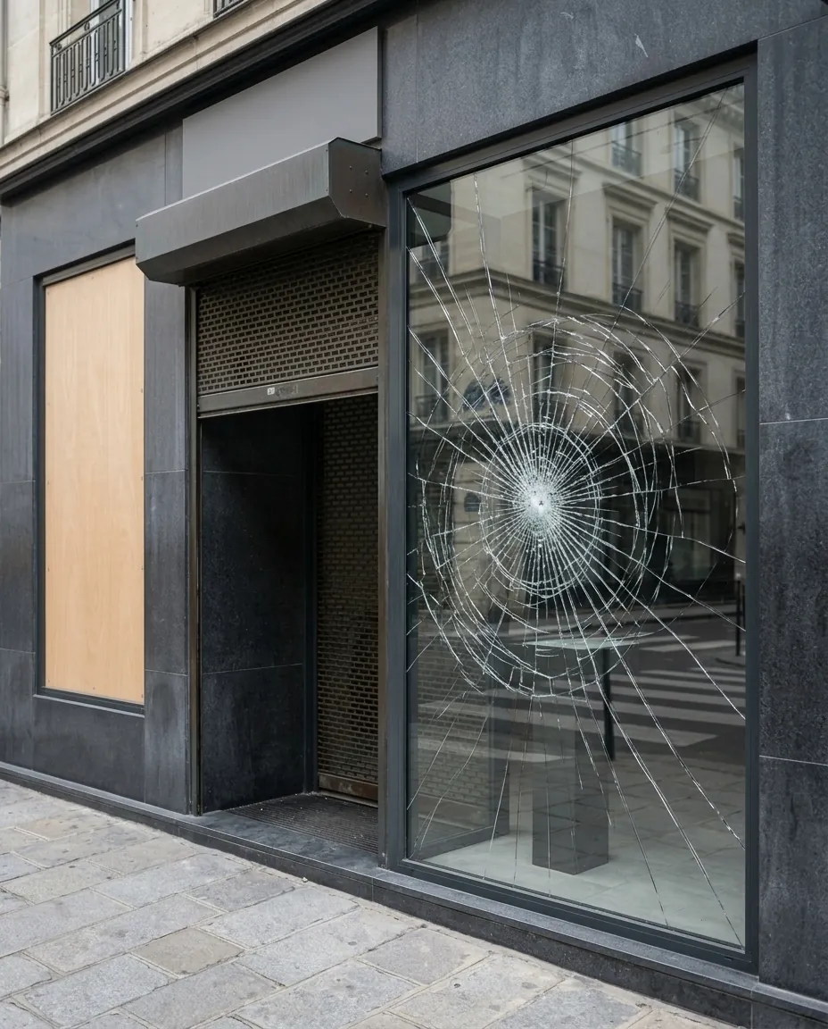 Protection de vitrine : vitrage feuillete commerce
